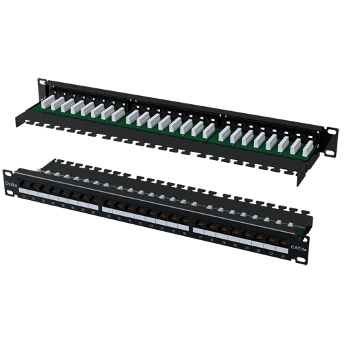 Cat5e UTP Horizontal 90° Patch Panel 1U/19" 24port, Punchdown 110/LSA, with rear cable management, Black -1