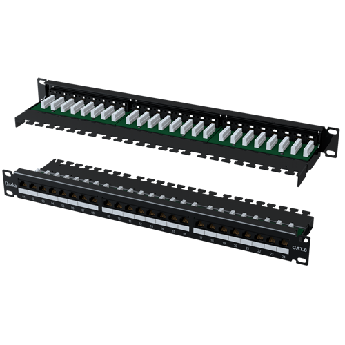 Cat6 UTP Horizontal 90° Patch Panel 1U/19" 24port, Punchdown 110/LSA, with rear cable management, Black -1