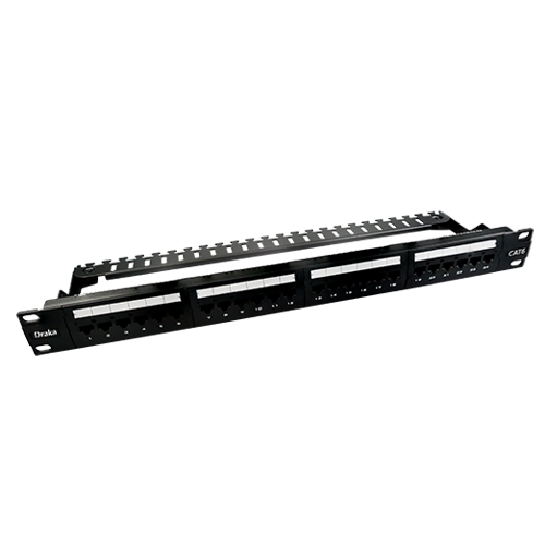 Cat6 UTP Vertical 180° Patch Panel 1U/19" 24port, Punchdown 110/LSA, with rear cable management, Black -1