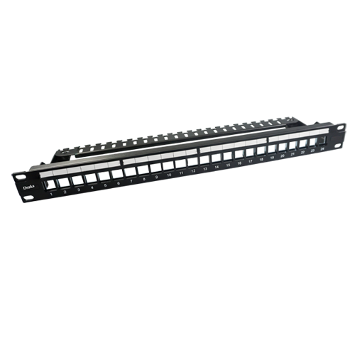 Modular Keystone Panel, 1U/19" 24P UTP  Empty, Cat 5e / 6,  For 180° Keystone Jacks, with rear cable management, Black - 1