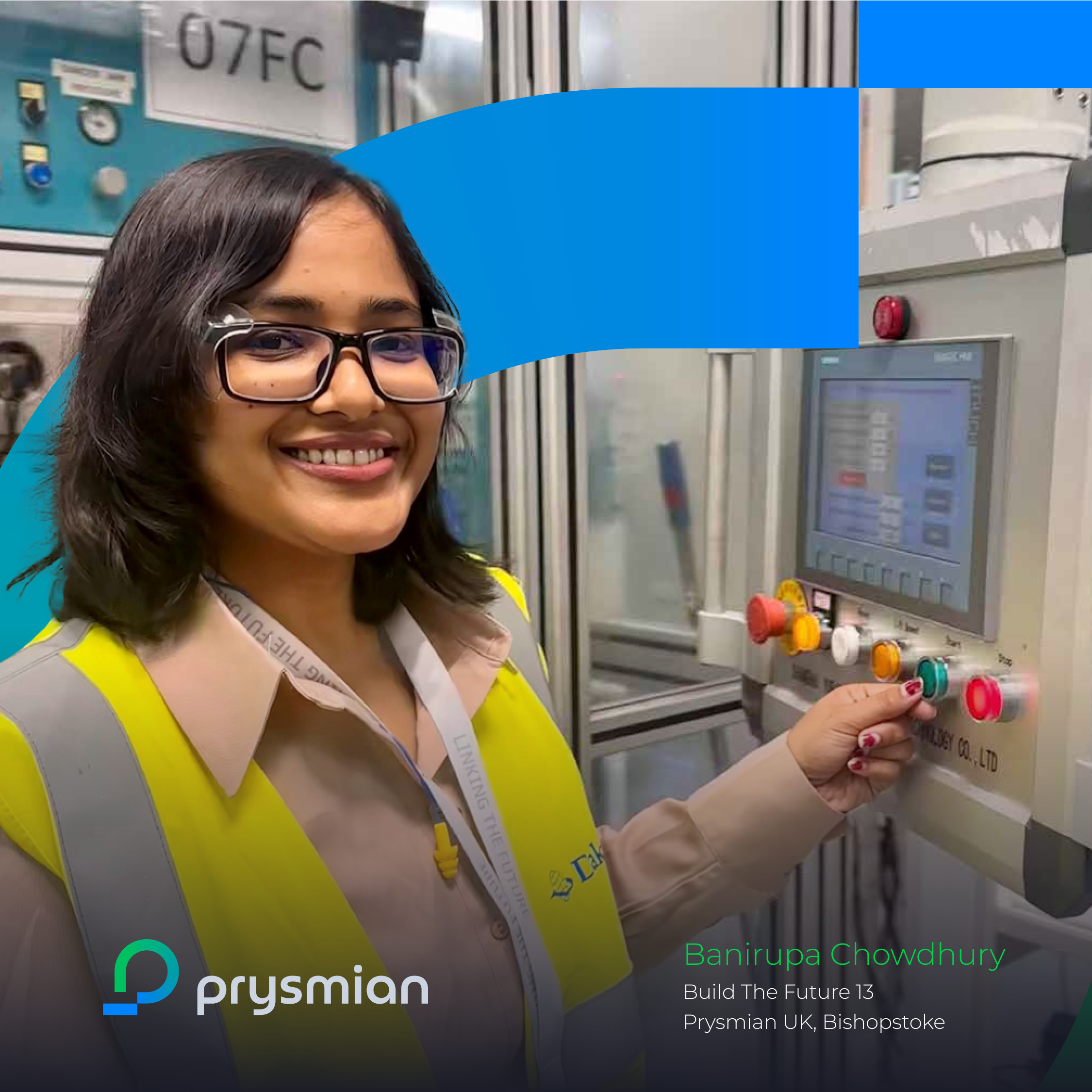 Graduate working on a machine at the Prysmian UK Bishopstoke Plant.