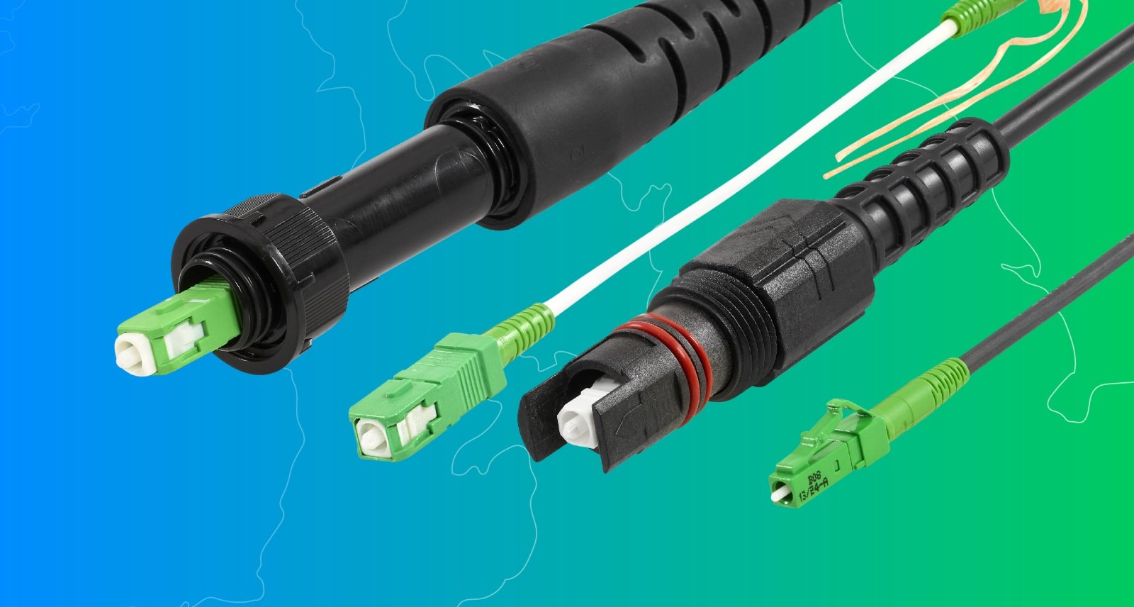 an image showing four different fibre optic cables