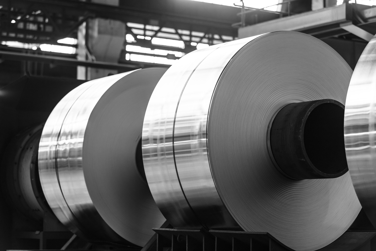 Big aluminum coils in process stock photo