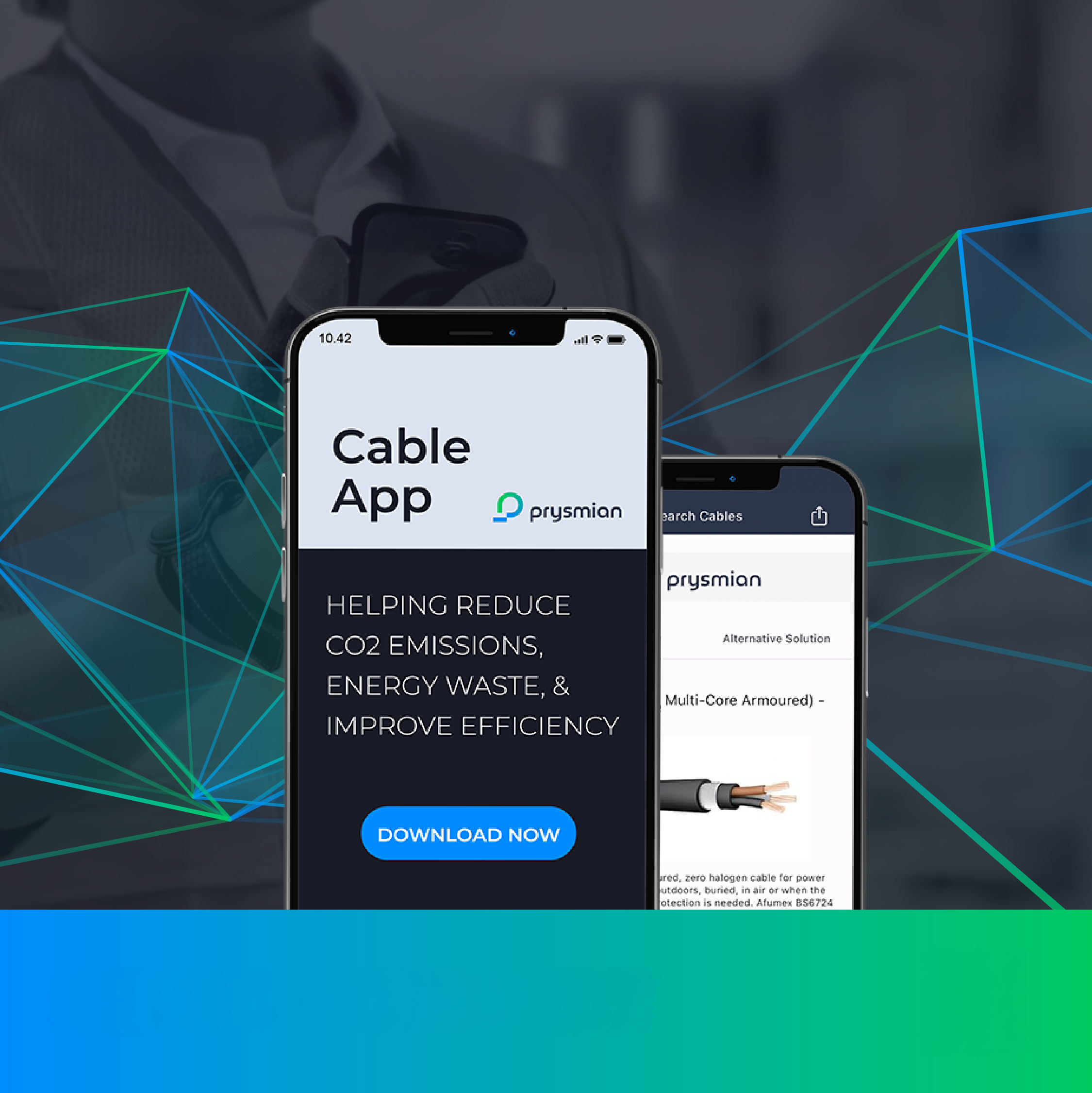 phone showing cable app on a blue and green background