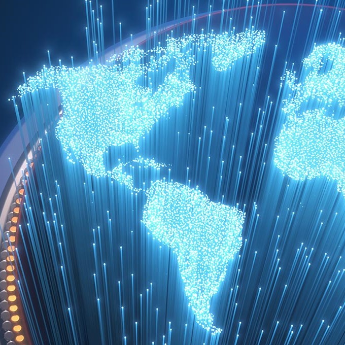 Map of the world using blue fibres