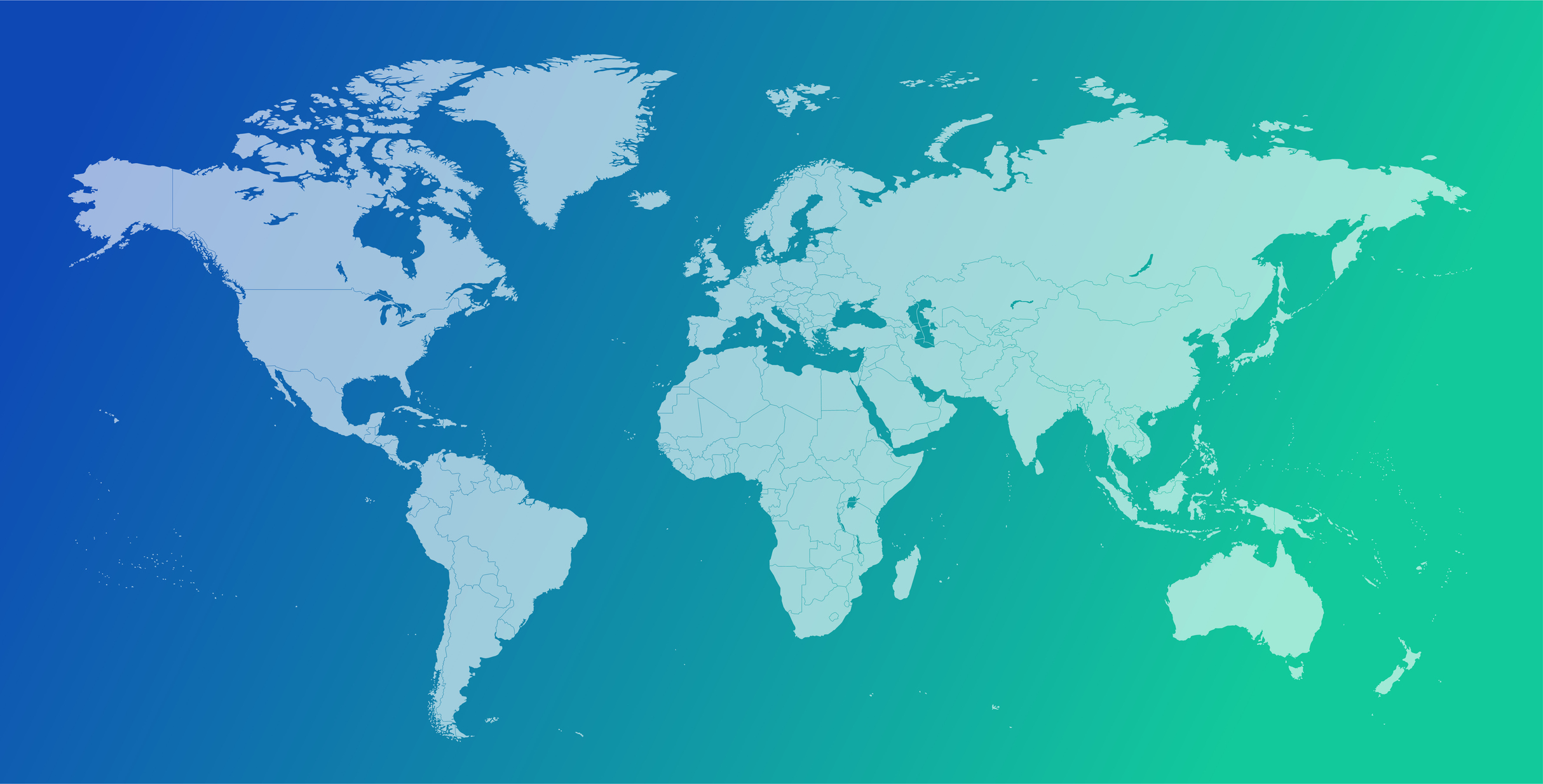 World Map on Blue Green Gradient Background