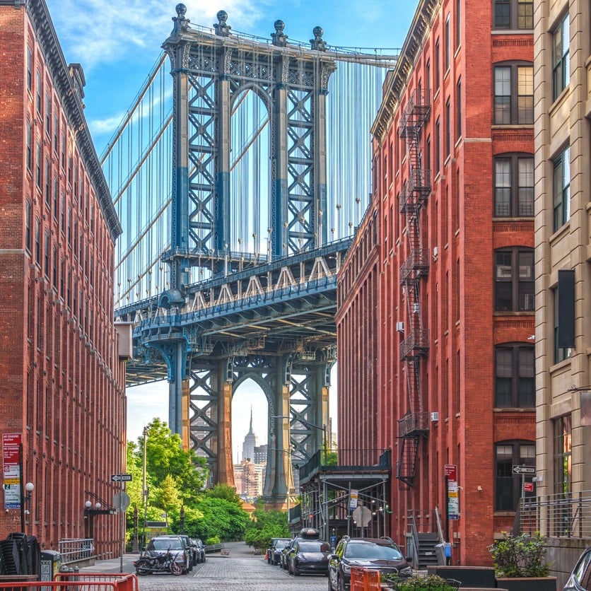 The historic Manhattan Bridge seen from Brooklyn