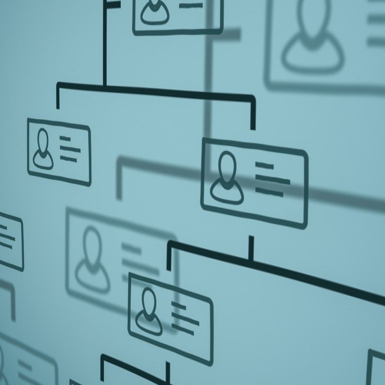 close up view of a company organization chart on a whiteboard. hand drawn styl