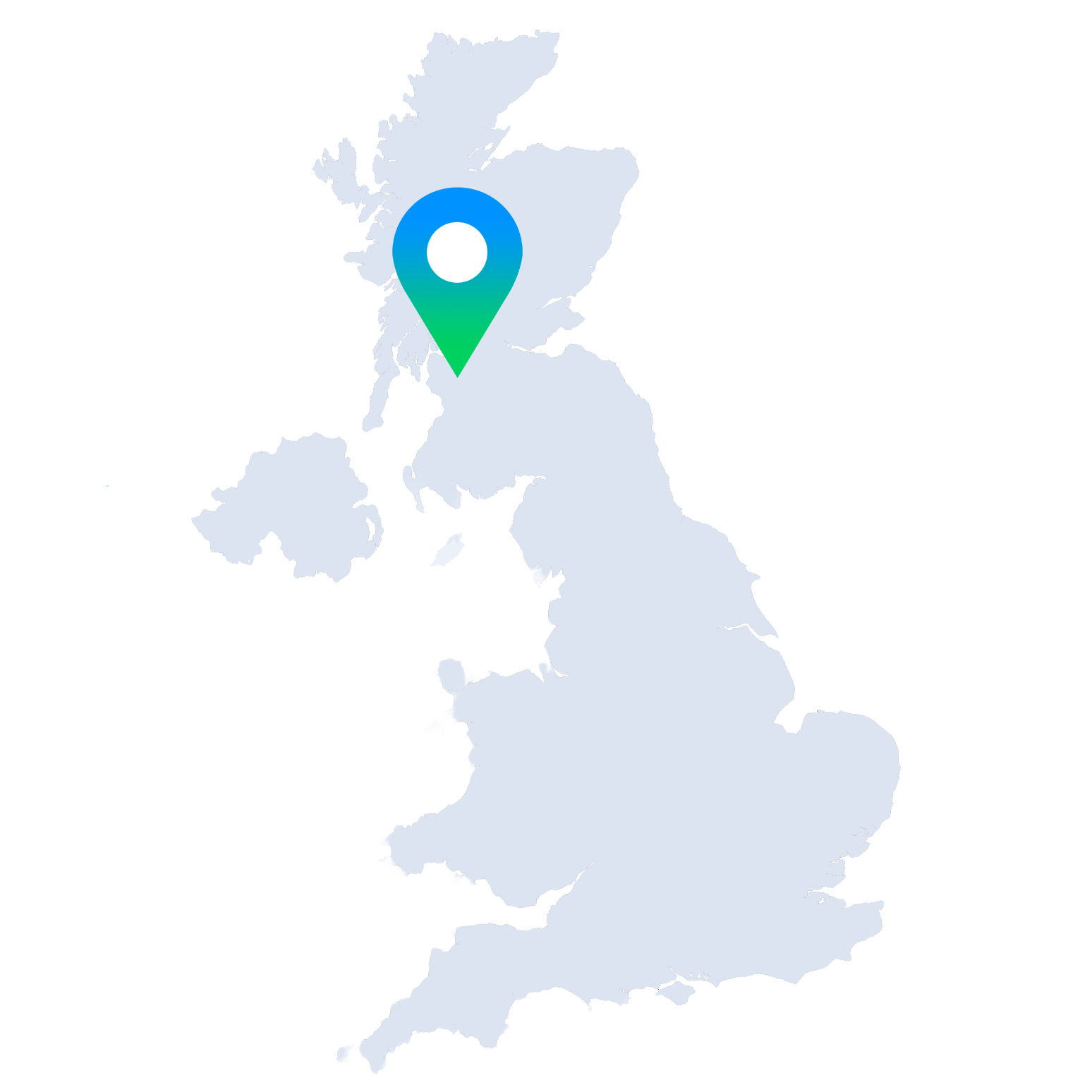 Map of UK with a mark on Glasgow
