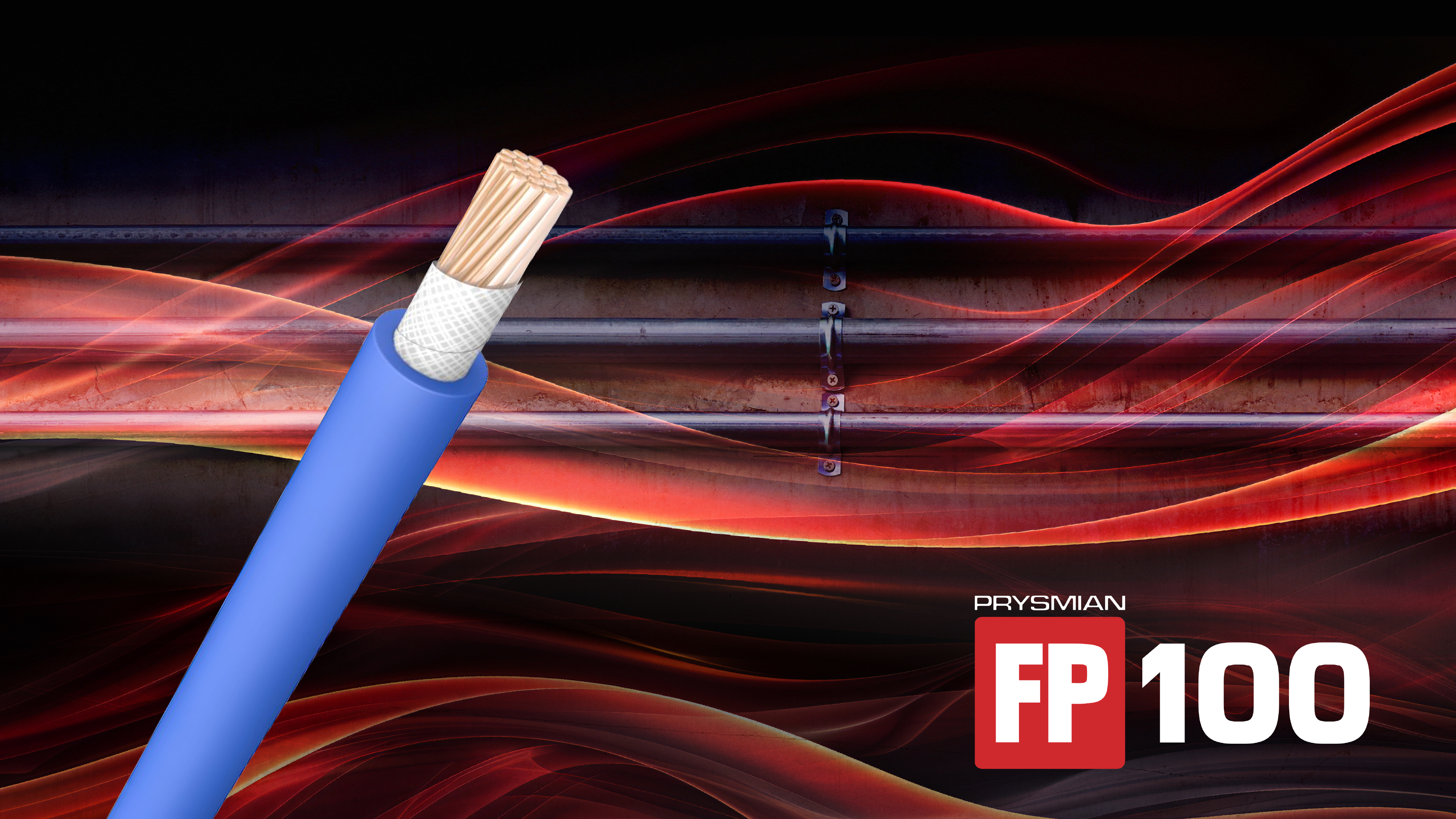 a bue cable with steel tubes screwed on a concrete wall in the background.