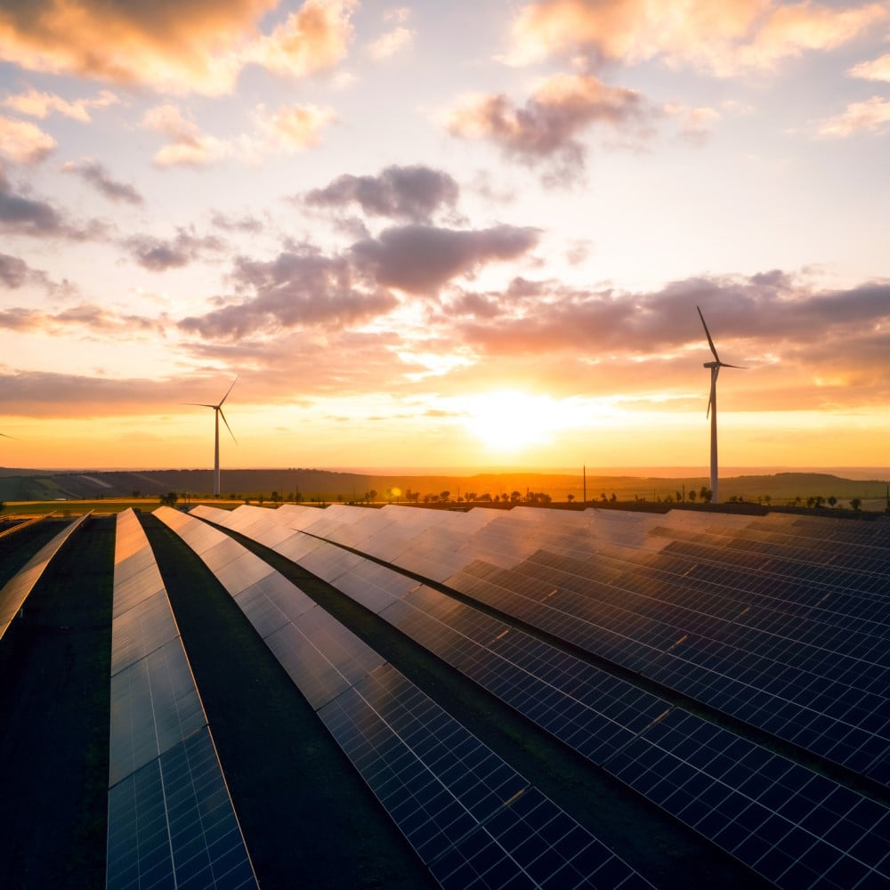 solar farm at sunset