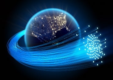 abstract image of fibre cables going around the world