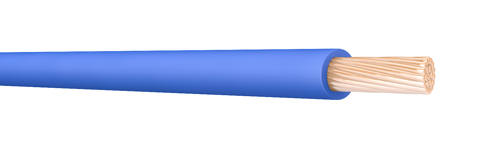 An image of a single core copper cable with blue sheath